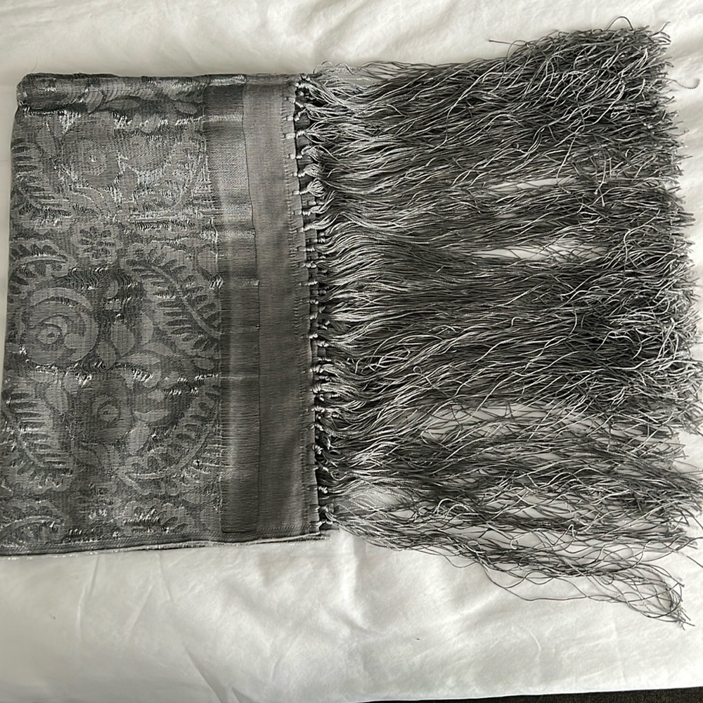 Amazing evening scarf/ shawl- silver/grey- 24 x 72